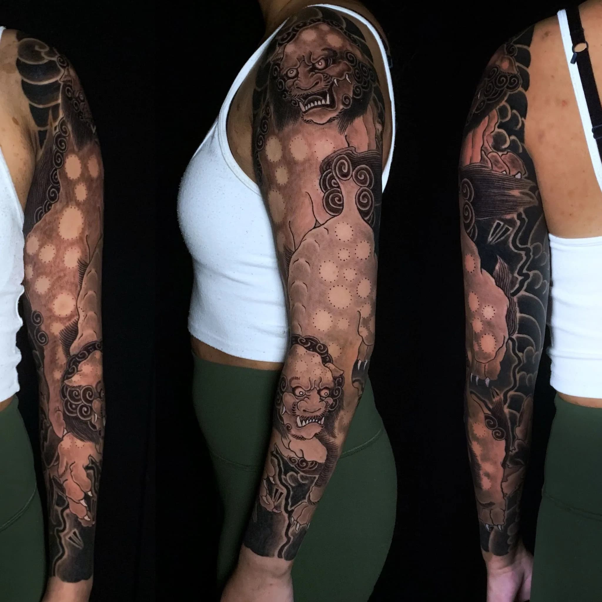 Shishi Fudog Foodog Full Arm Sleeve Botan Peony Flower Japanese Traditional Tattoo Irezumi - Sleeves - Japanese tattoo Vancouver by Horiryu II