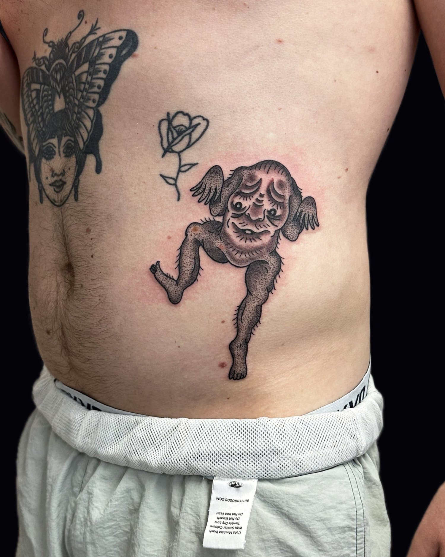 black and grey Japanese yokai tattoo