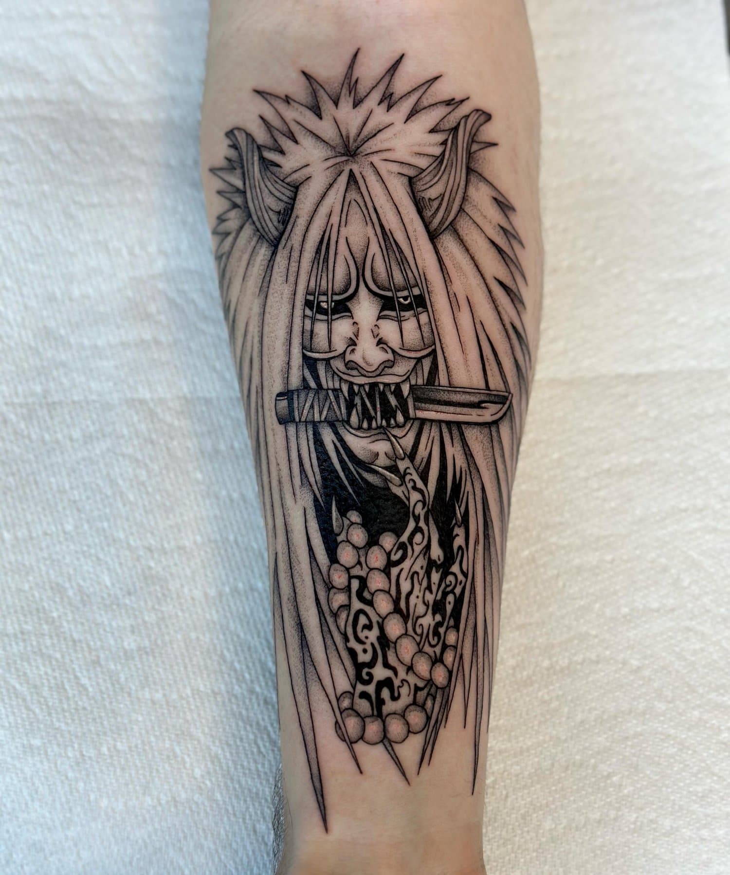 ⟡ Shinigami from Naruto! thank you for your trust Ben!! ⟡ ⟡ Link in bio to book!!! answering all emails this week! @obscura.tattoo #femaletattooartist #naruto #