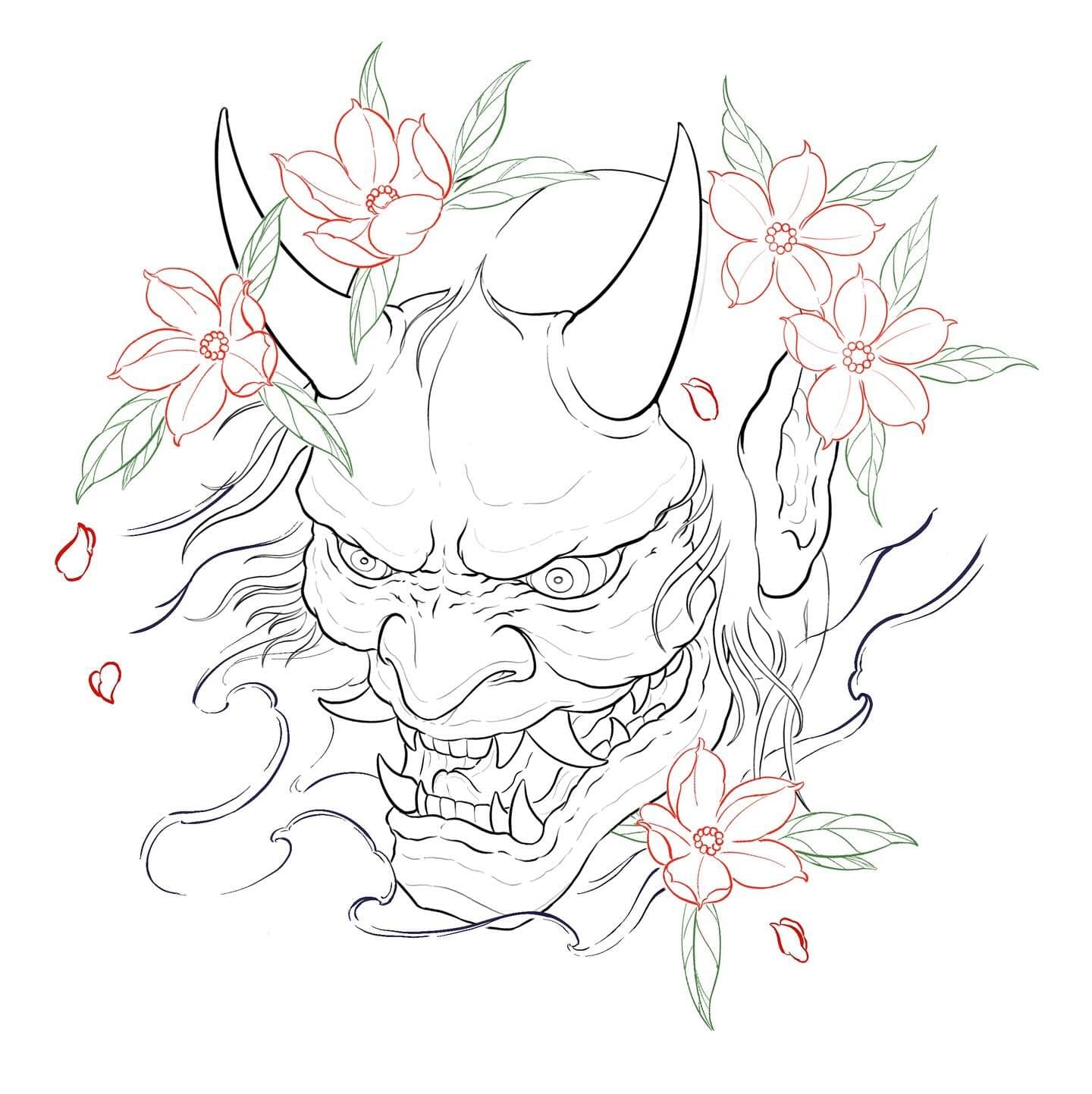 Hannya Mask 👹🌸 *AVAILABLE* #hannyatattoo #hannyamask #asiantattoo #cherryblossom #asianstyletattoo #irezumi #hamiltontattoo #hamiltonontario