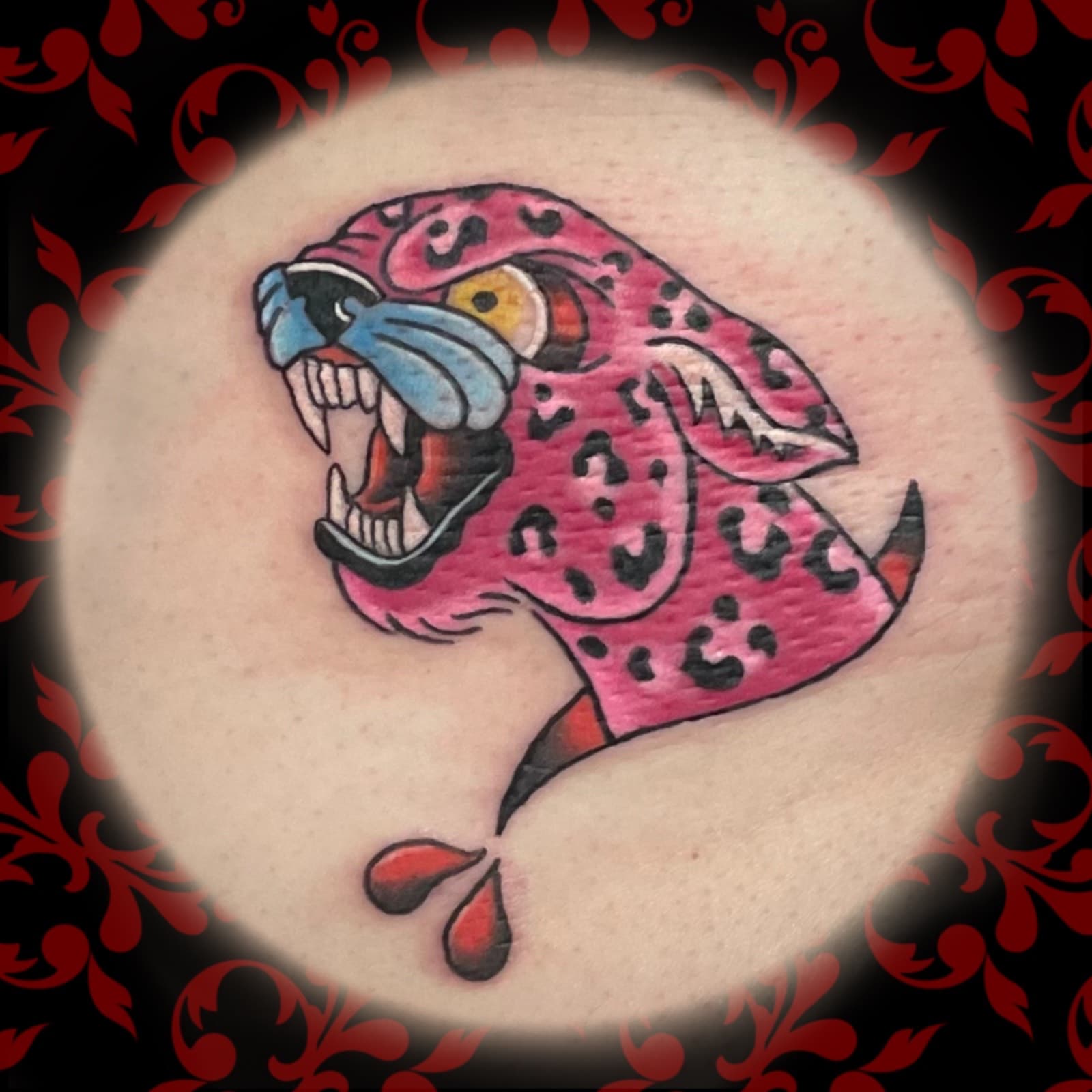 Jen Black Toronto tattoo artist tattooing out of Lewis Family Tattoo Company 2235A Dundas Street West colour tattoo