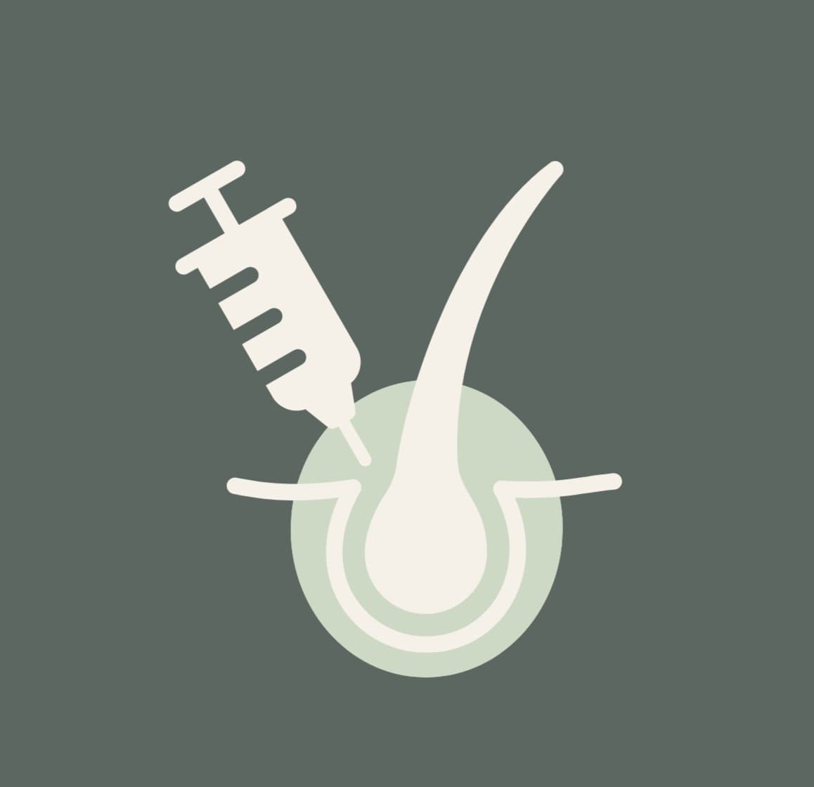 Simplified illustration of a testicle with a syringe injecting into it.