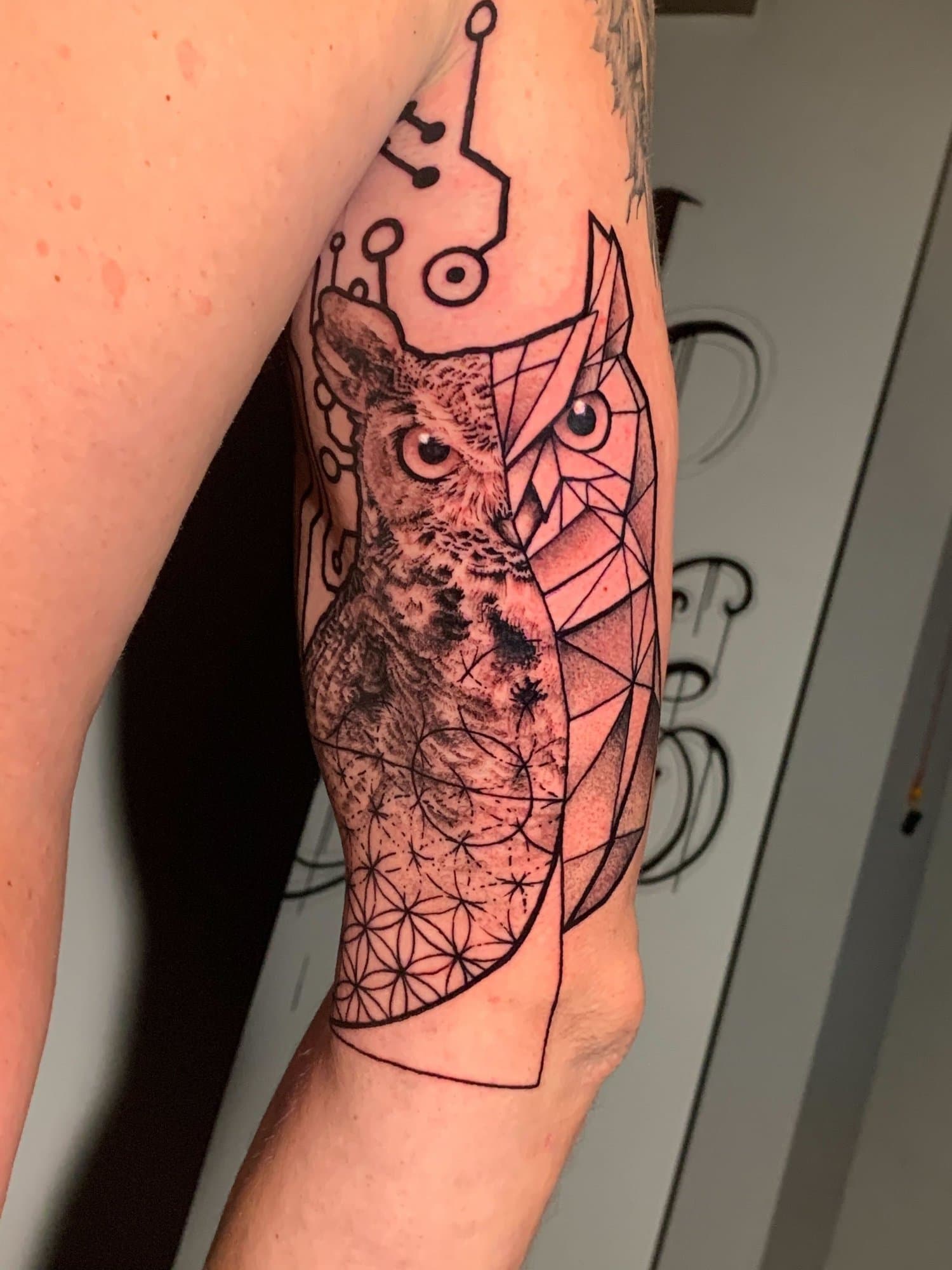 geometric owl tattoo