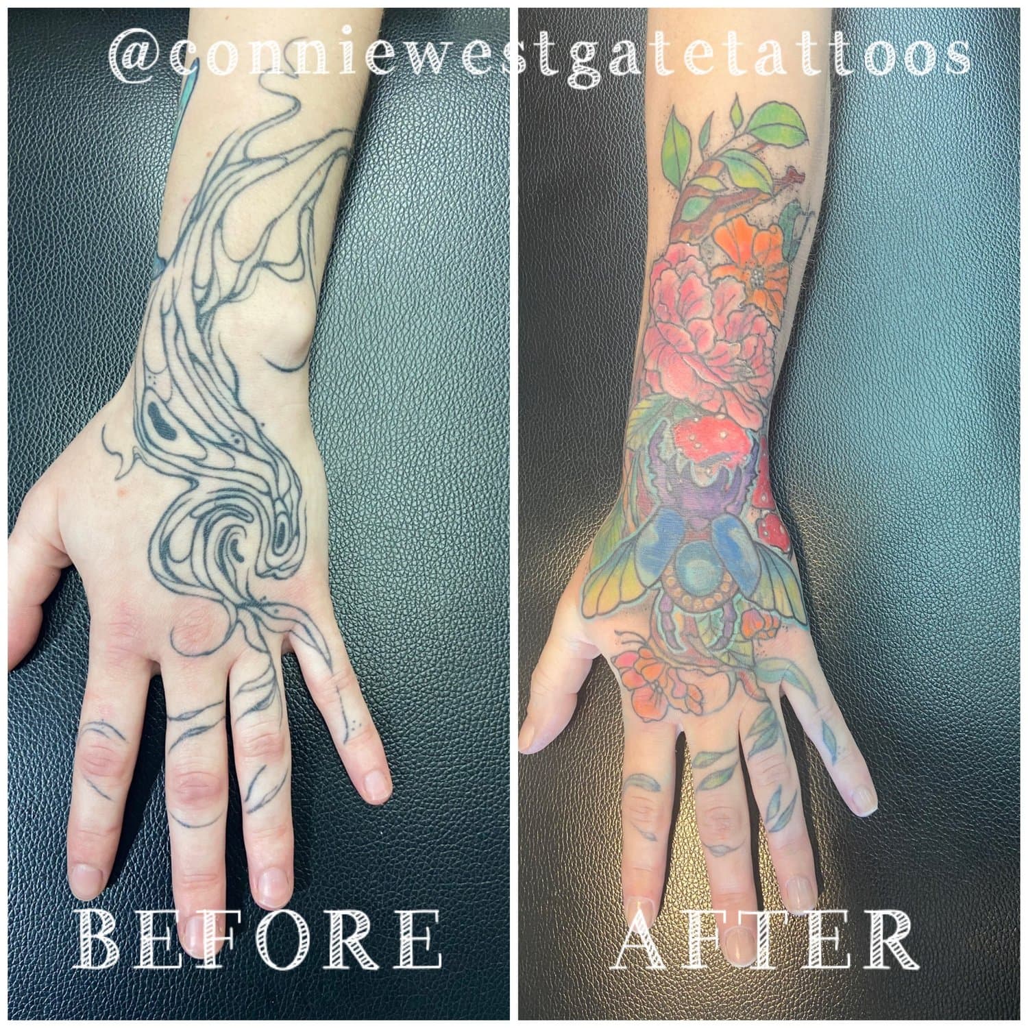 coverup tattoo , neotraditional