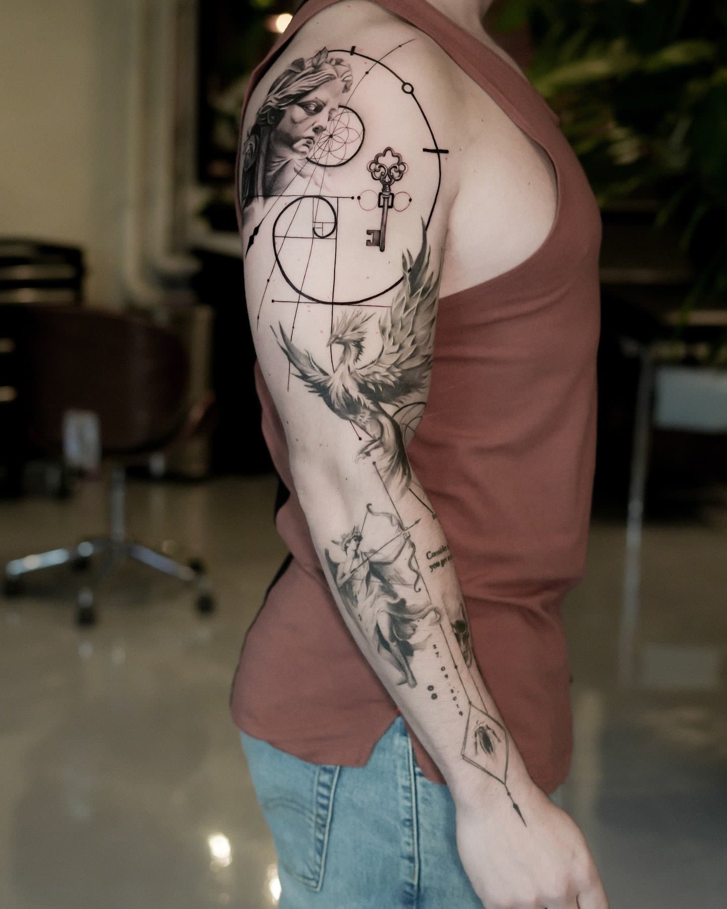 We just have a few areas left on this sleeve. Can’t wait to finish it. Mostly healed work. Made for @zinger_88 @lamaison.tattoo #tattoosleeve #finelinerea