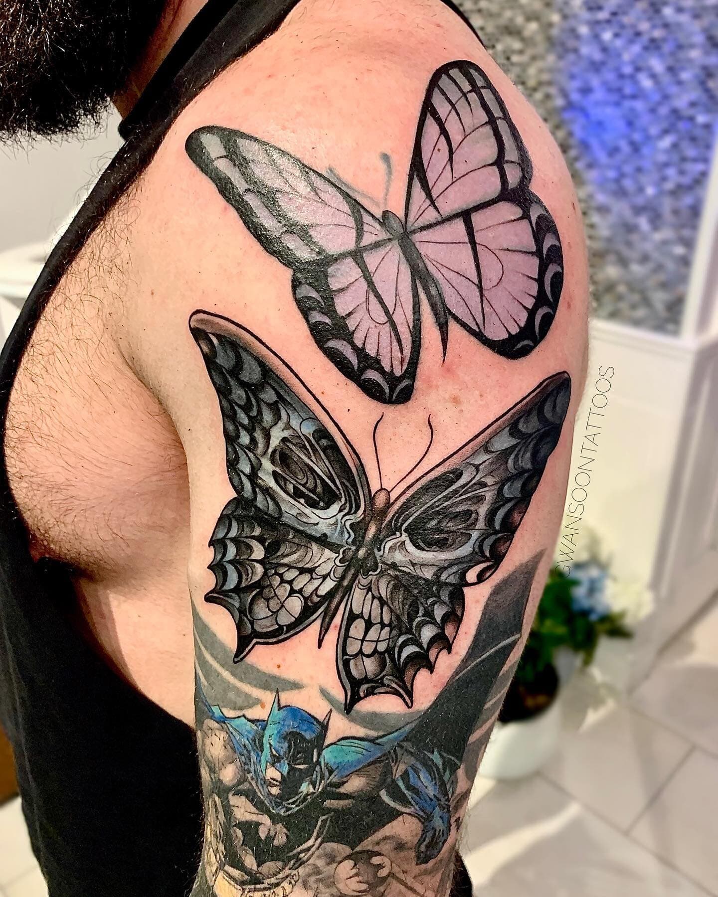 Butterfly tattoo rework & Marvel full sleeve in progress for Brandon. (The previous butterflies were not done at our shop). _________________________________________________
Follow us @gwansoontattoos ✍🏼
Artist - @jina.gwansoontattoos
_______
