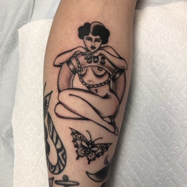 American traditional, classic pin-up tattoo