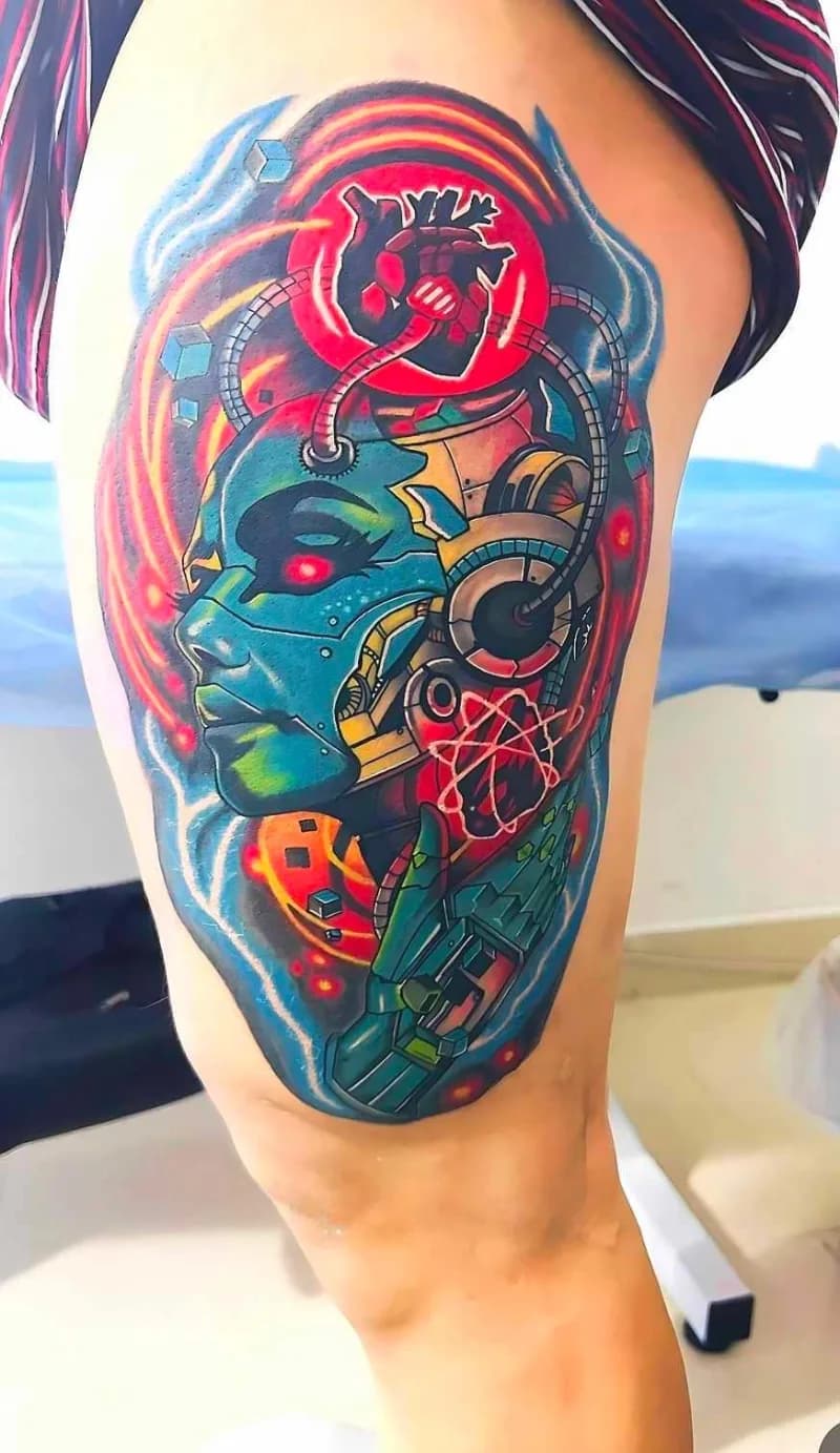 Illustrative colour tattoo by Michael Gumatay at Phantom Avenue, Edmonton