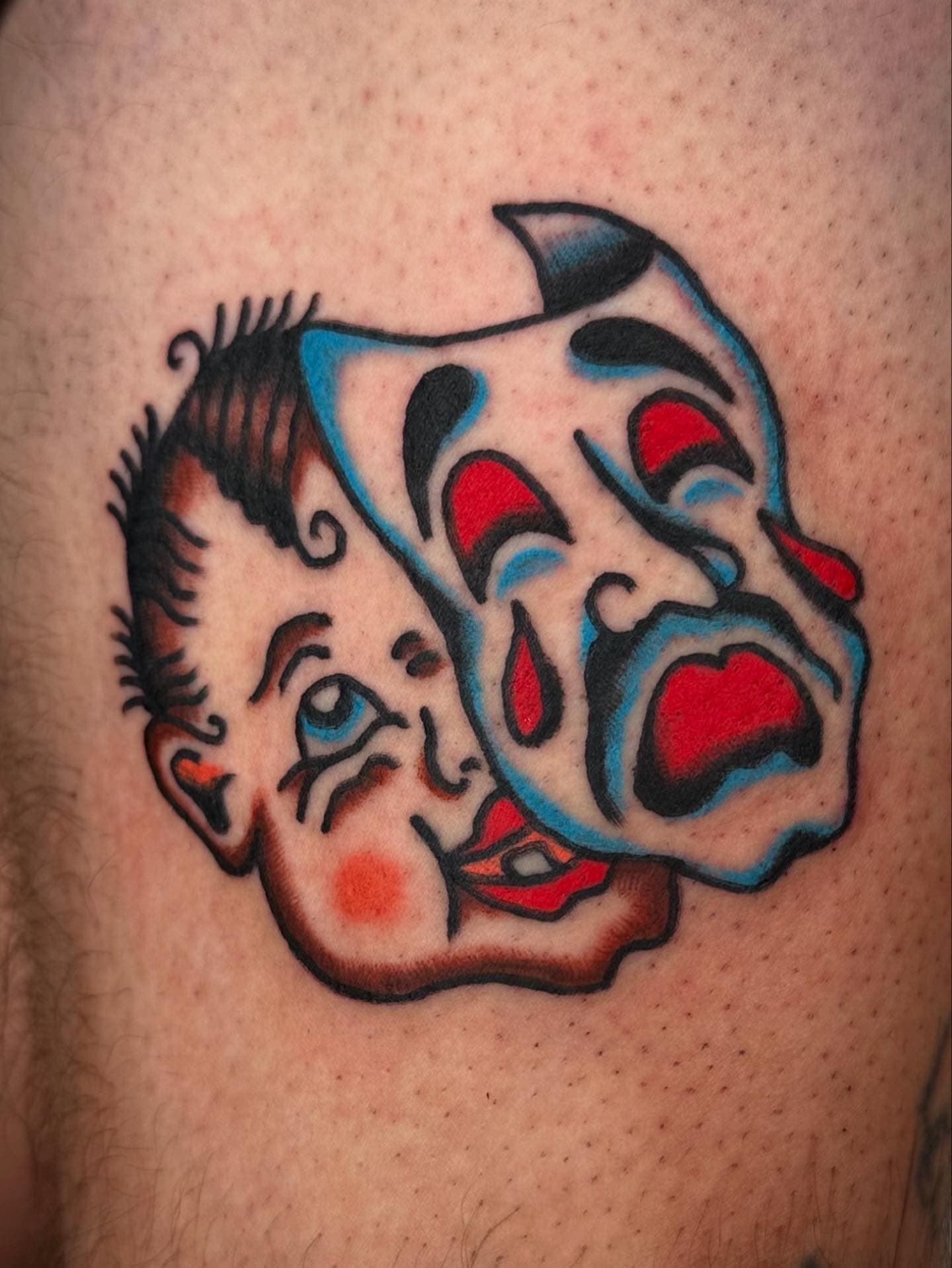 Mask tattoo trad Montreal
