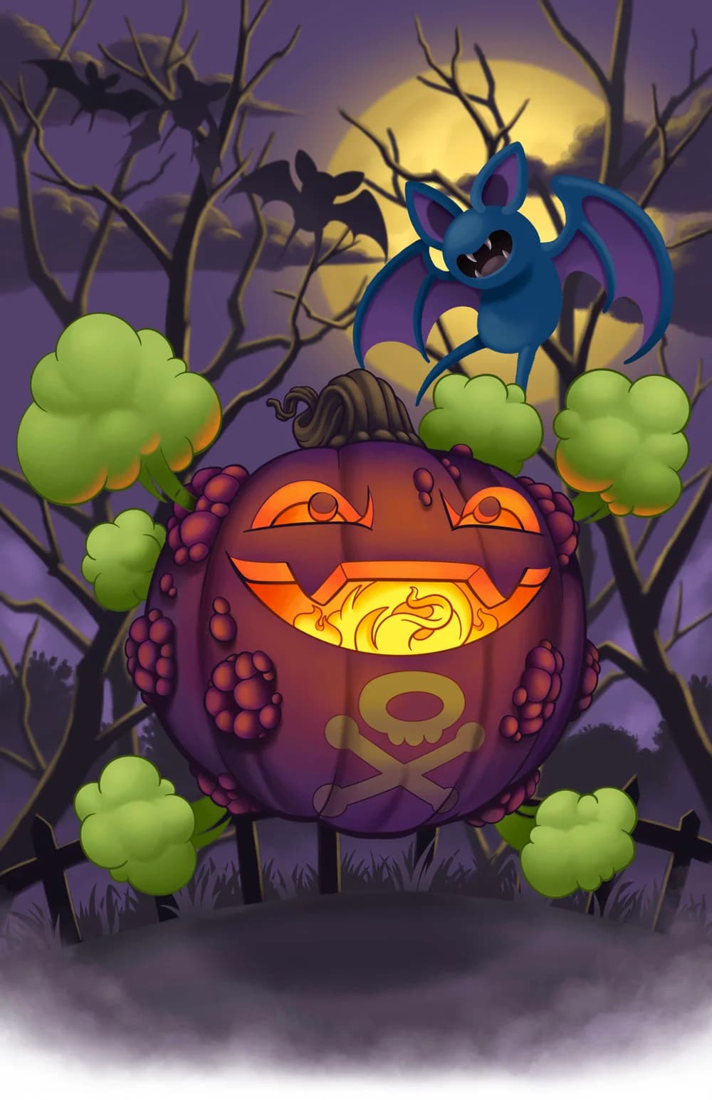 Bradley Gobeil art print of a pocket-monster-inspired pumpkin character.