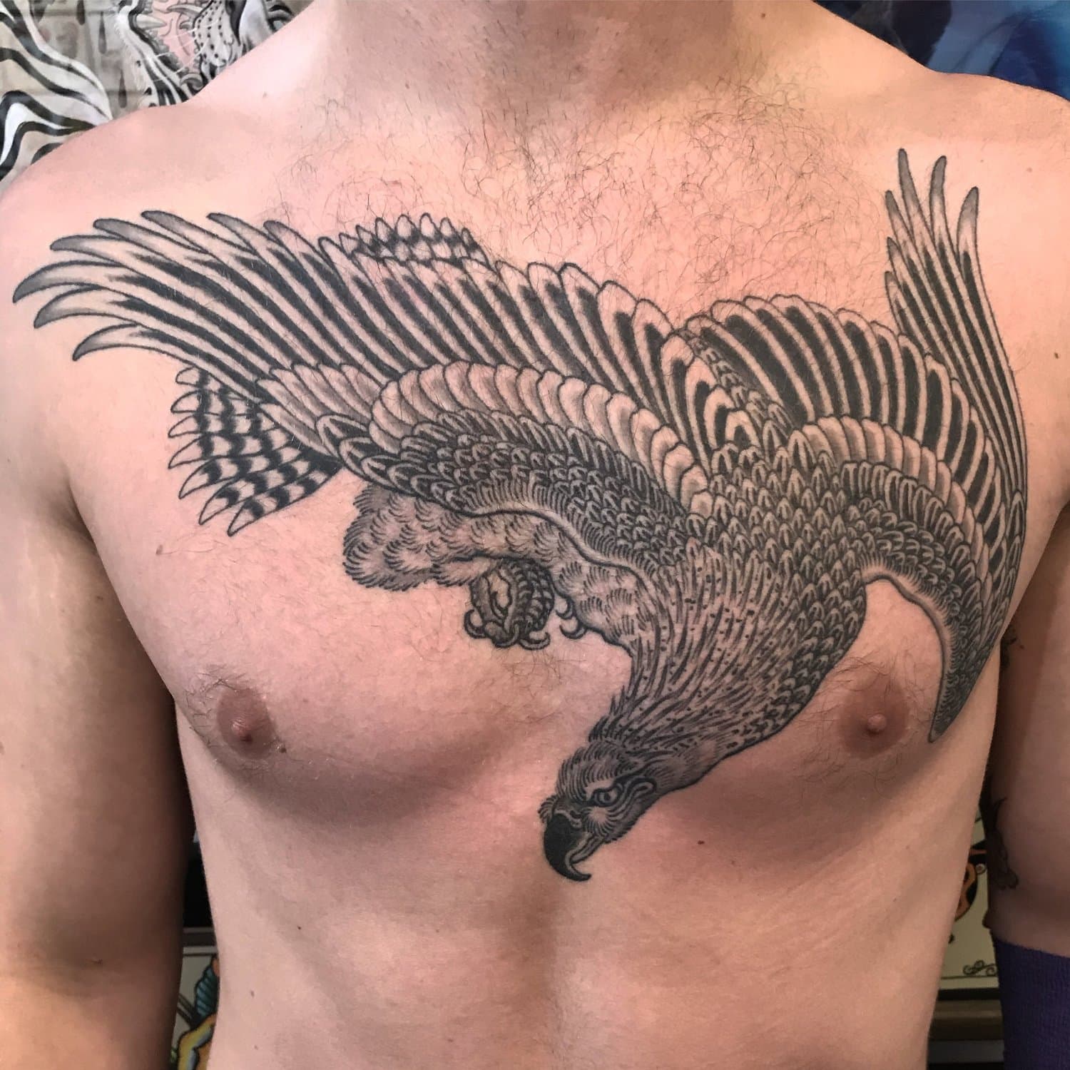 black and grey eagle chest tattoo