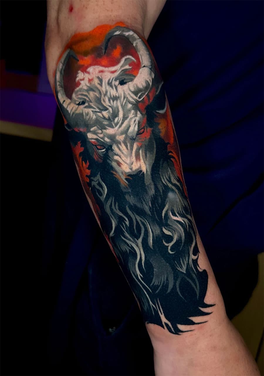 Goat tattoo by Artem Nebesnyi