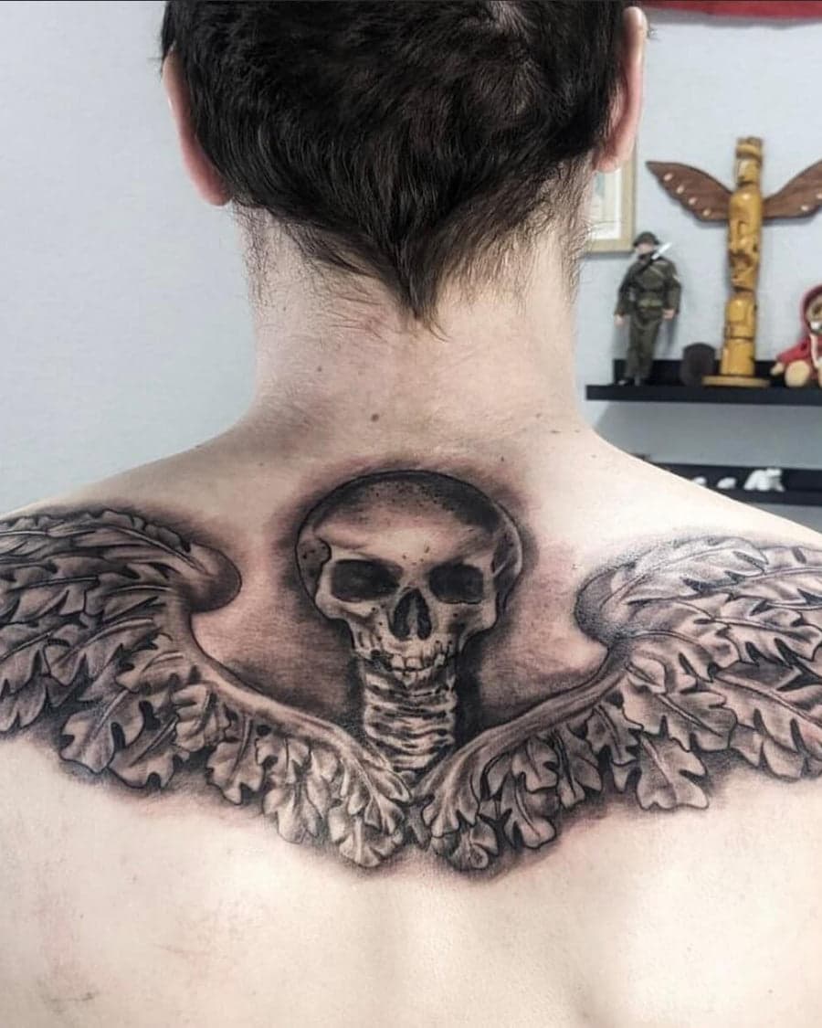 Skull and Oak Wing Back Piece