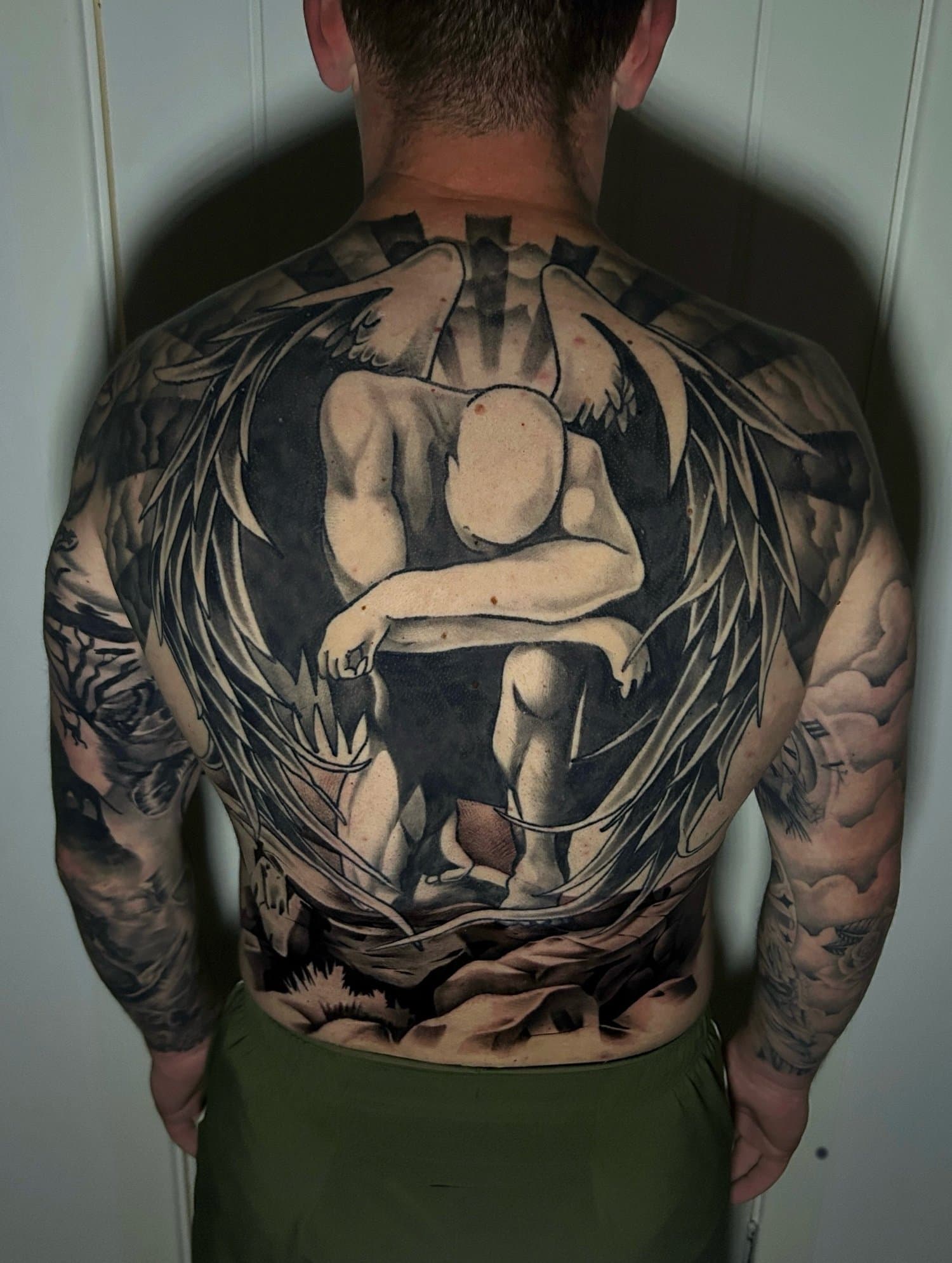 90% healed back piece, lower section is fresh 🪽✅ My client John decided to go all out for his back piece after we finished his full sleeve on his left arm, than