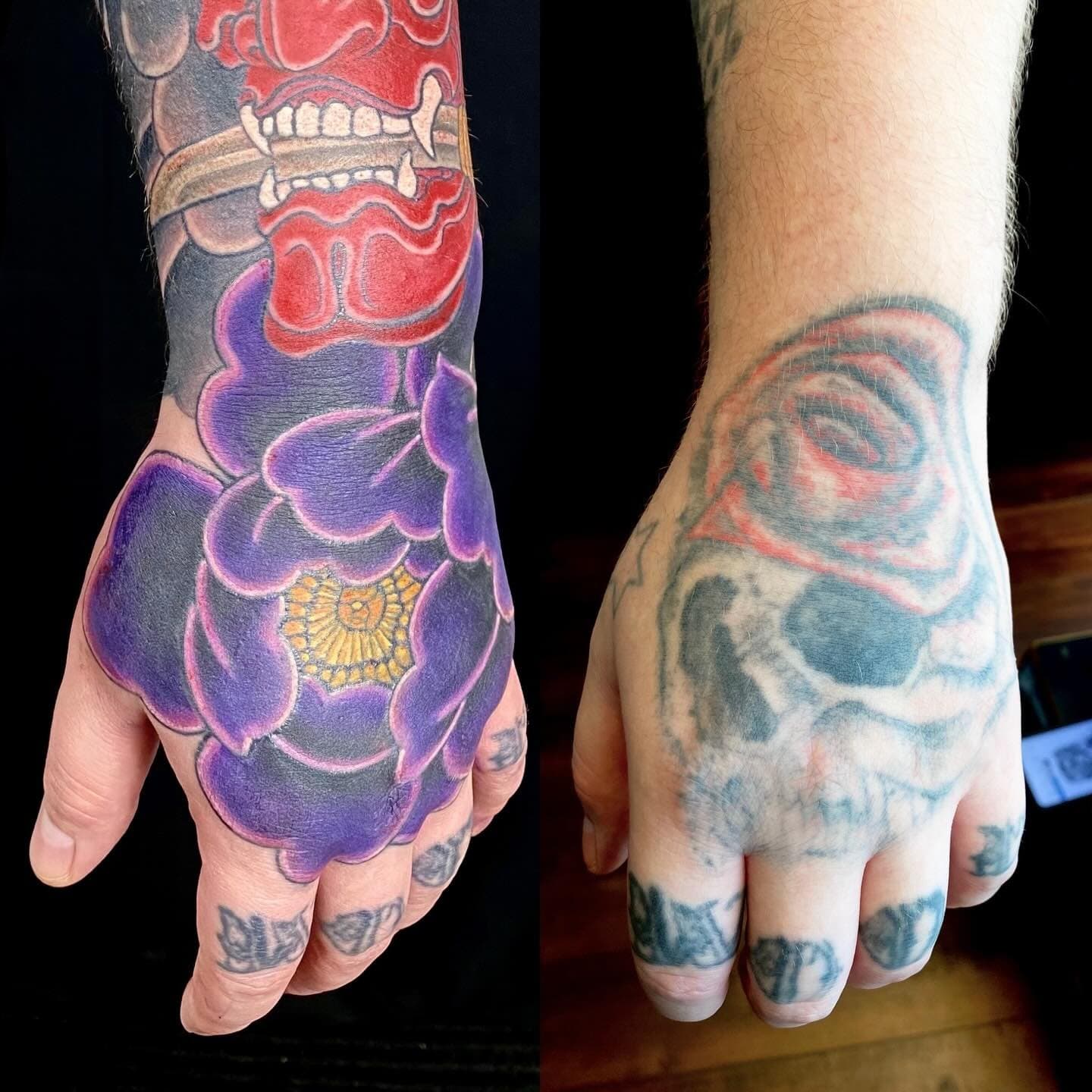Big time coverup with this one. Two other large sections of coverup to deal with before this sleeve/hand combo is complete. Happy with the results so far. It&rs
