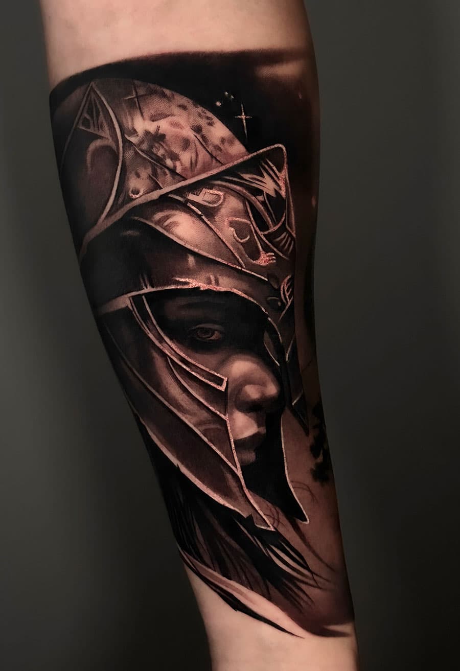 Roman warrior tattoo by Artem Nebesnyi