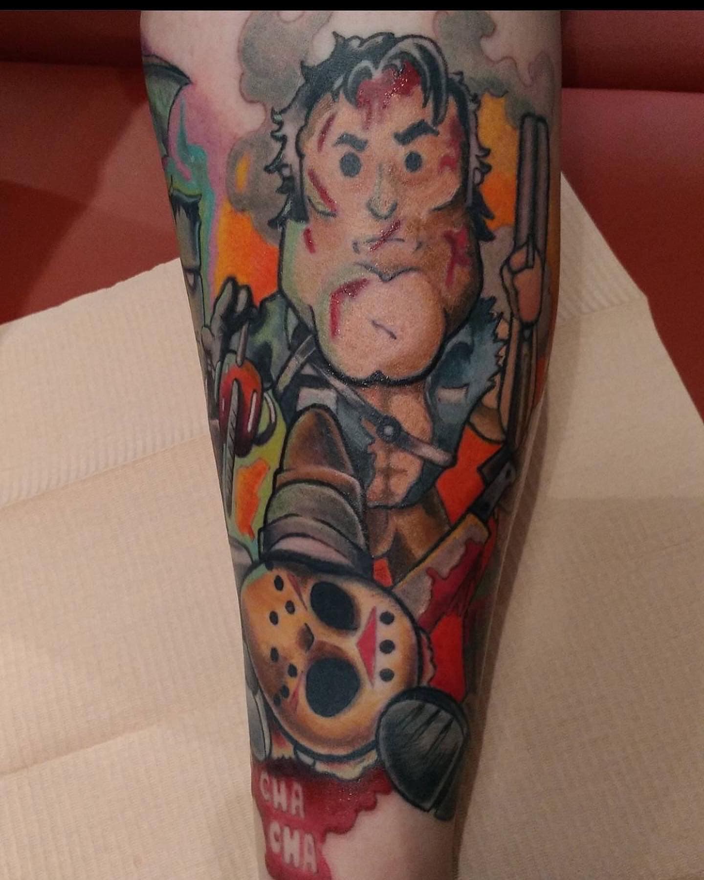 A colourful dark imagery tattoo