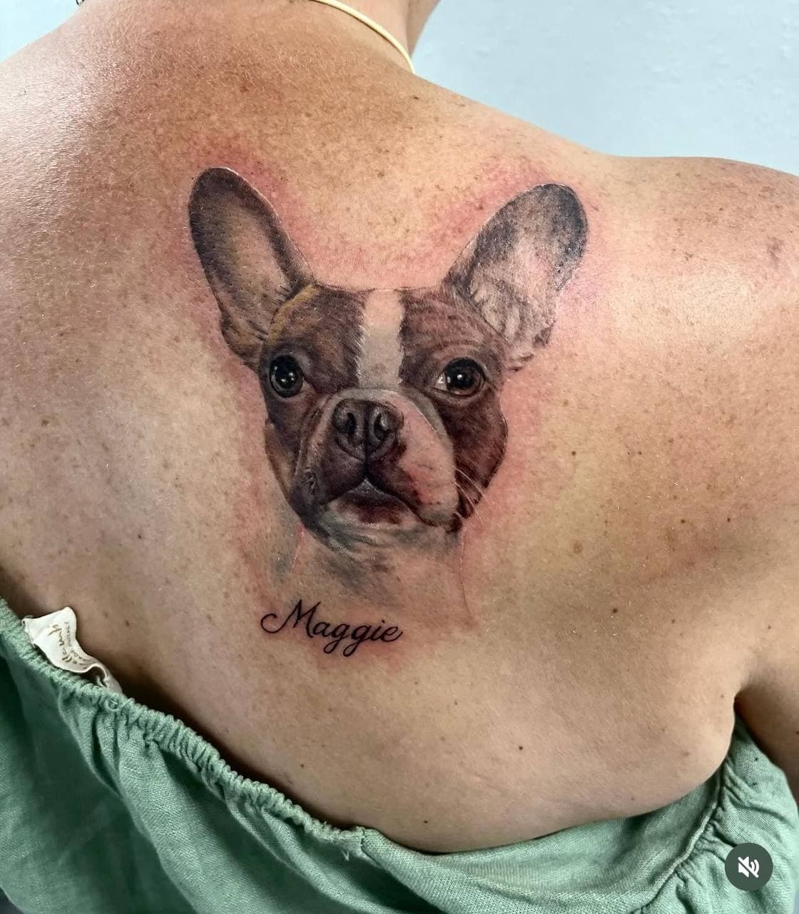 Custom dog portrait tattoo design with soft shading and fine lines