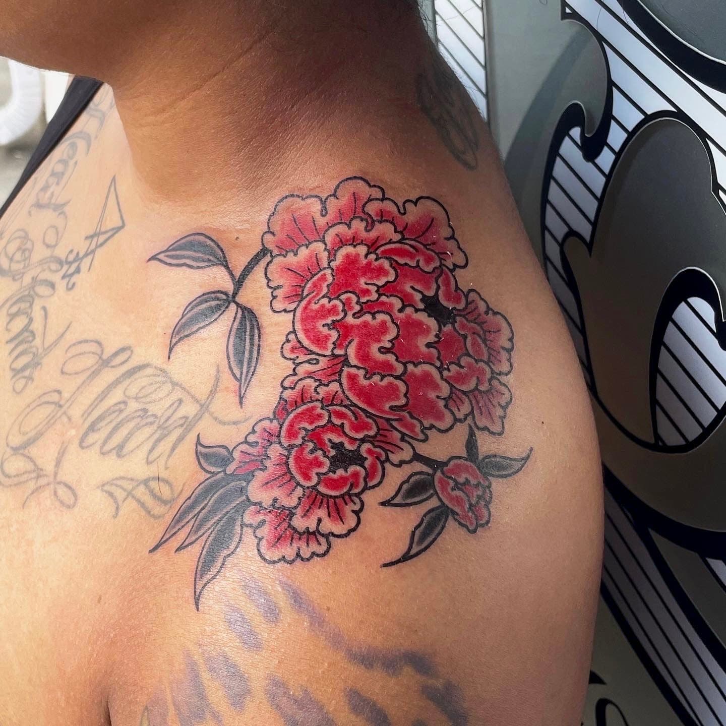 Japanese peony shoulder tattoo