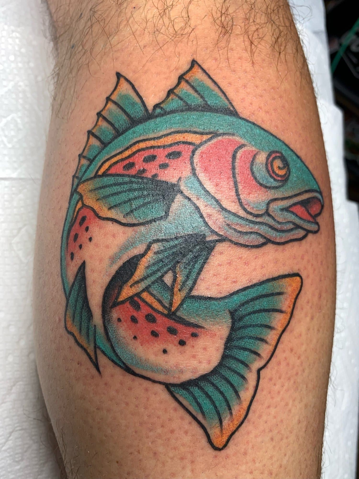 bright and bold salmon tattoo
