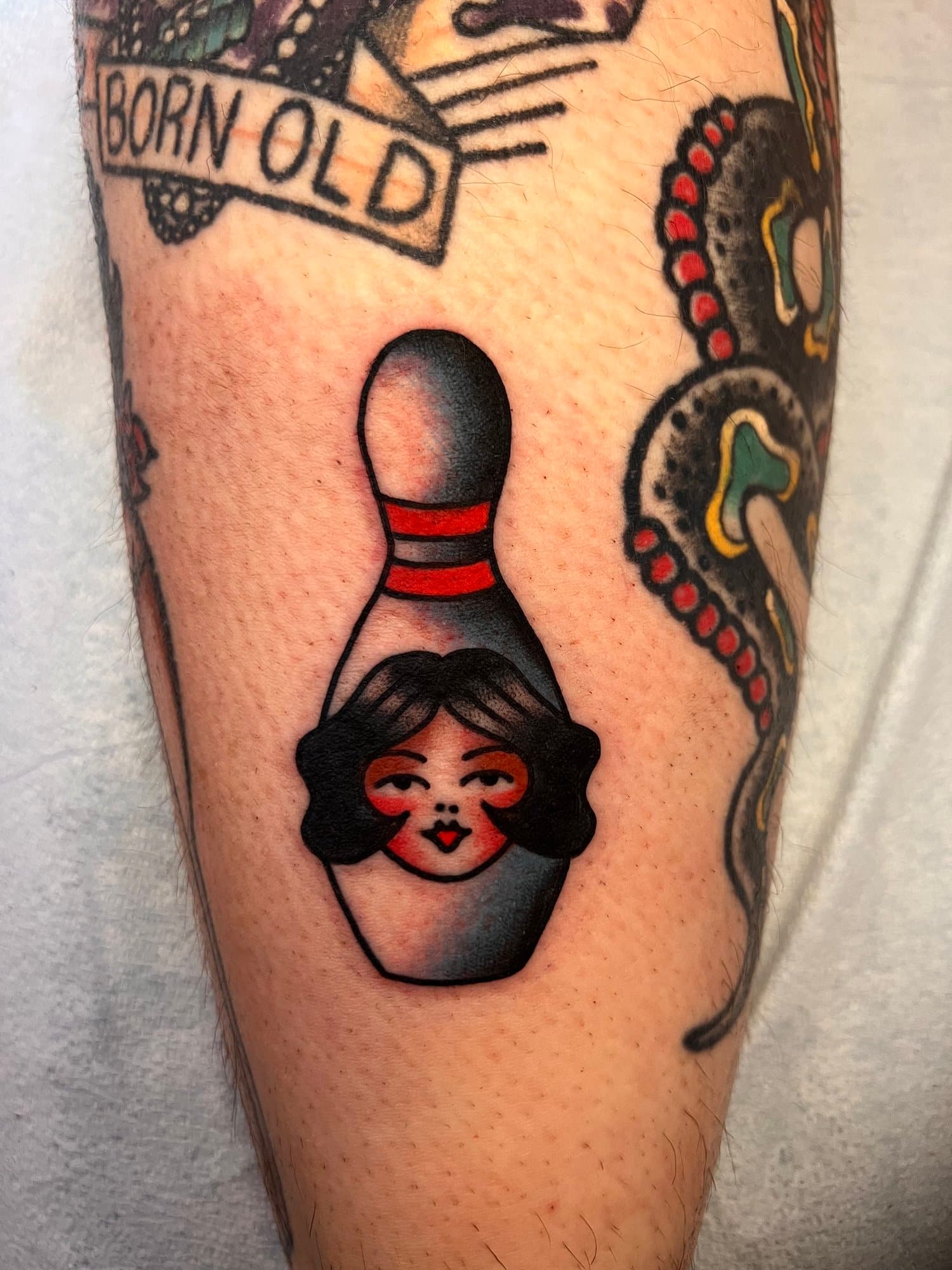 American Traditional Bowling Pin Tattoo