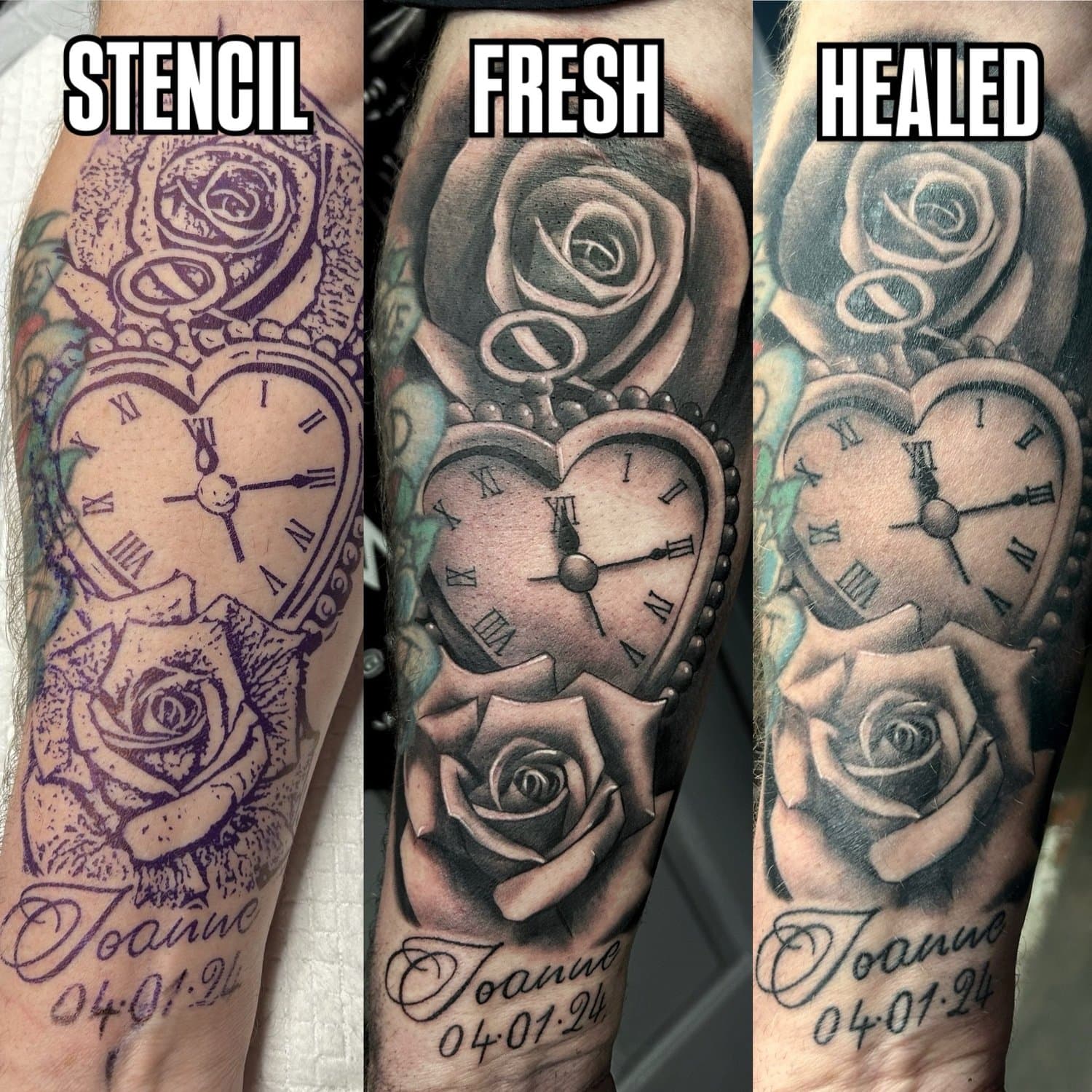 The whole process broken down into 3 stages for this memorial piece 🌹 Booking June - July - August now, DM or email me with your idea and let’s create art
