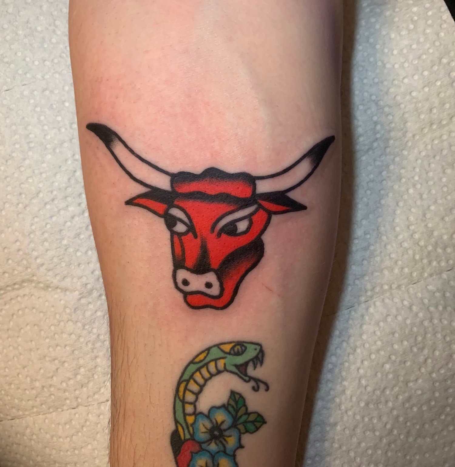American Traditional Bull Tattoo